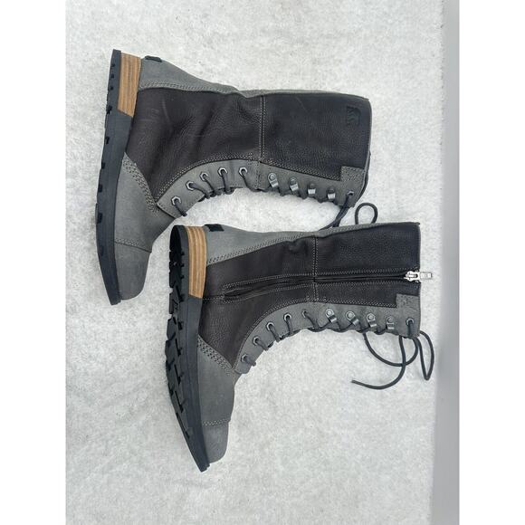 Sorel Major Maverick Grey and Black Leather Lace Up Mid Calf Boots Size 7.5 - Picture 3 of 11